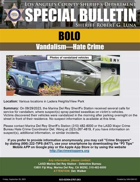 Police seeking information about hate crime vandalisms in Marina Del Rey